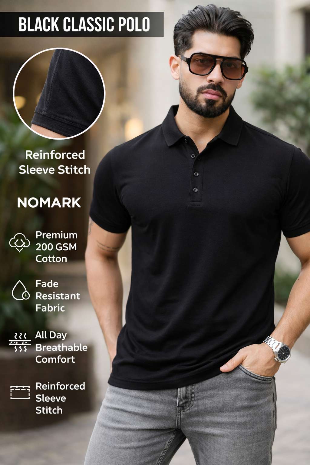 Classic Black Premium Knit Polo T-Shirt