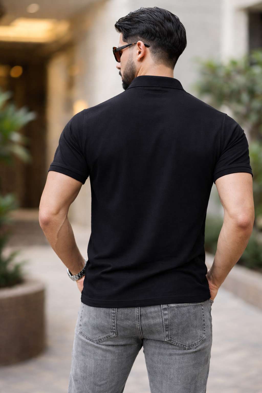 Classic Black Premium Knit Polo T-Shirt
