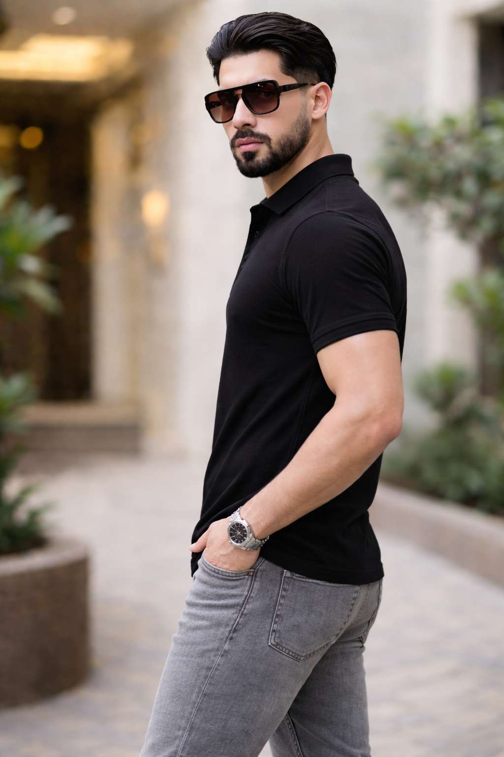 Classic Black Premium Knit Polo T-Shirt