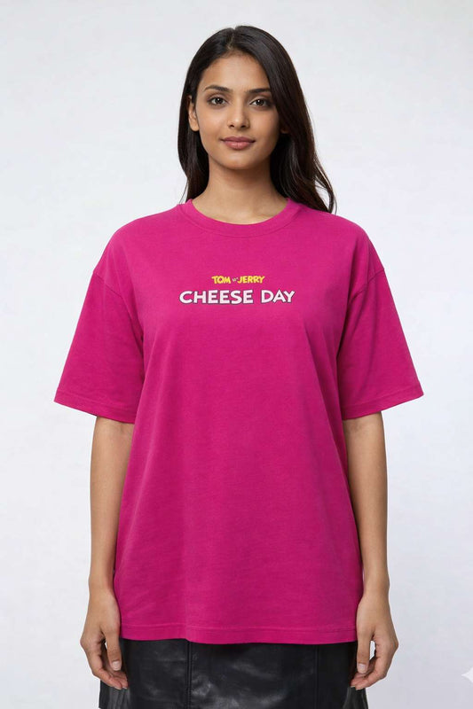 Tom & Jerry 'Cheese Day' Graphic Oversized T-Shirt