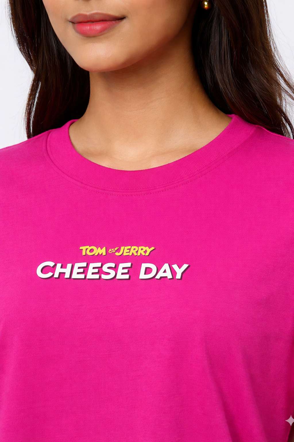 Tom & Jerry 'Cheese Day' Graphic Oversized T-Shirt