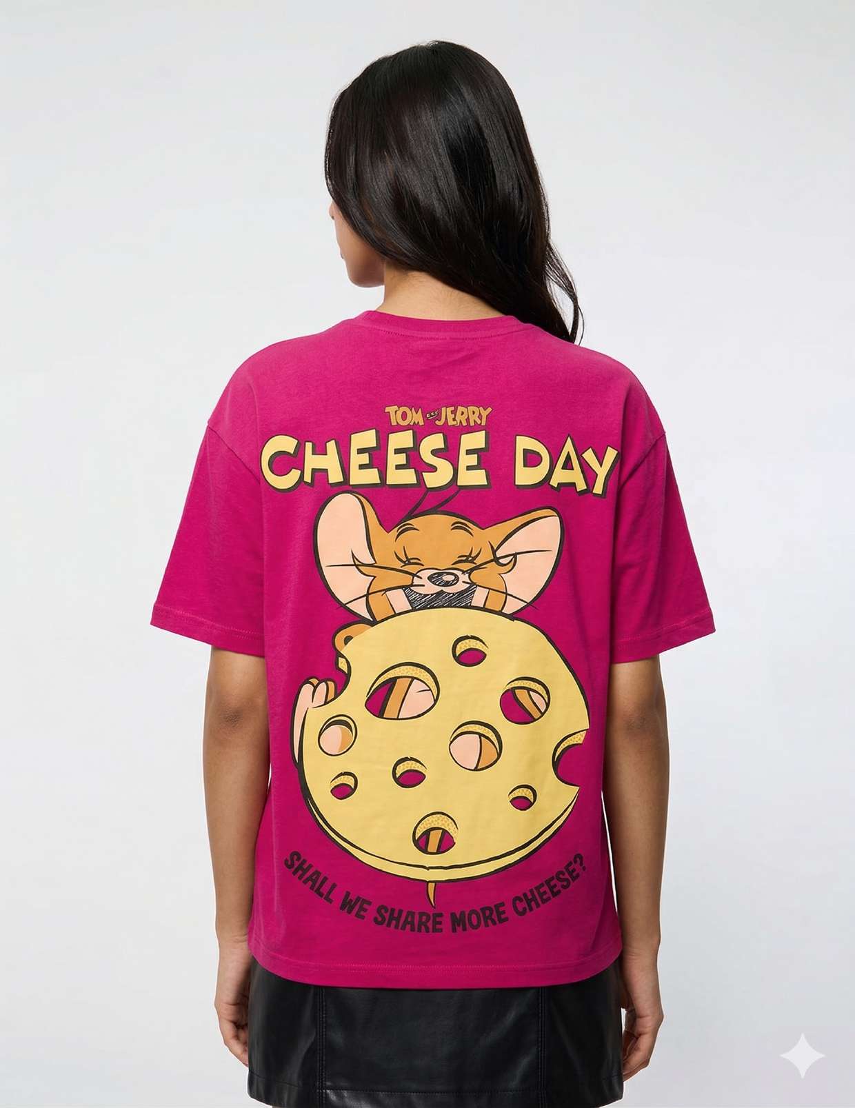 Tom & Jerry 'Cheese Day' Graphic Oversized T-Shirt